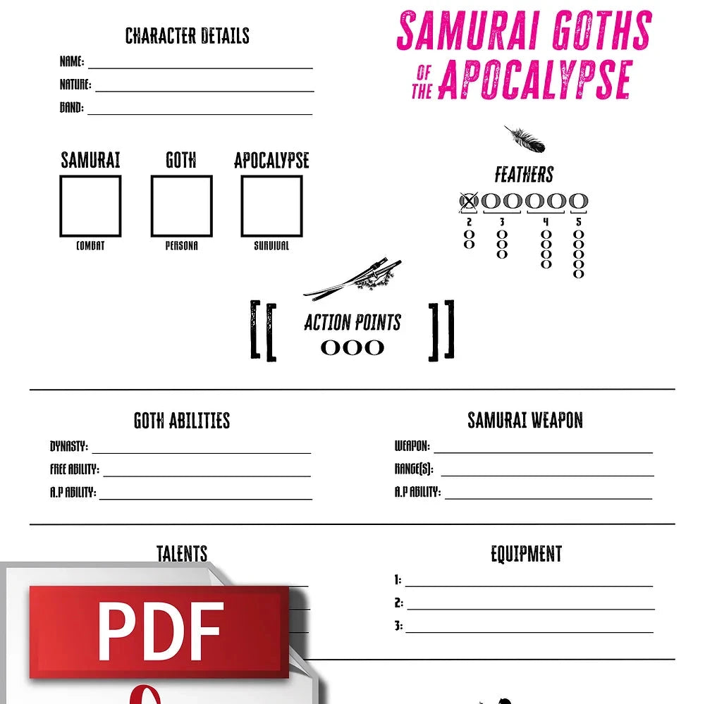 Samurai Goths of the Apocalypse- free downloadable character sheet.