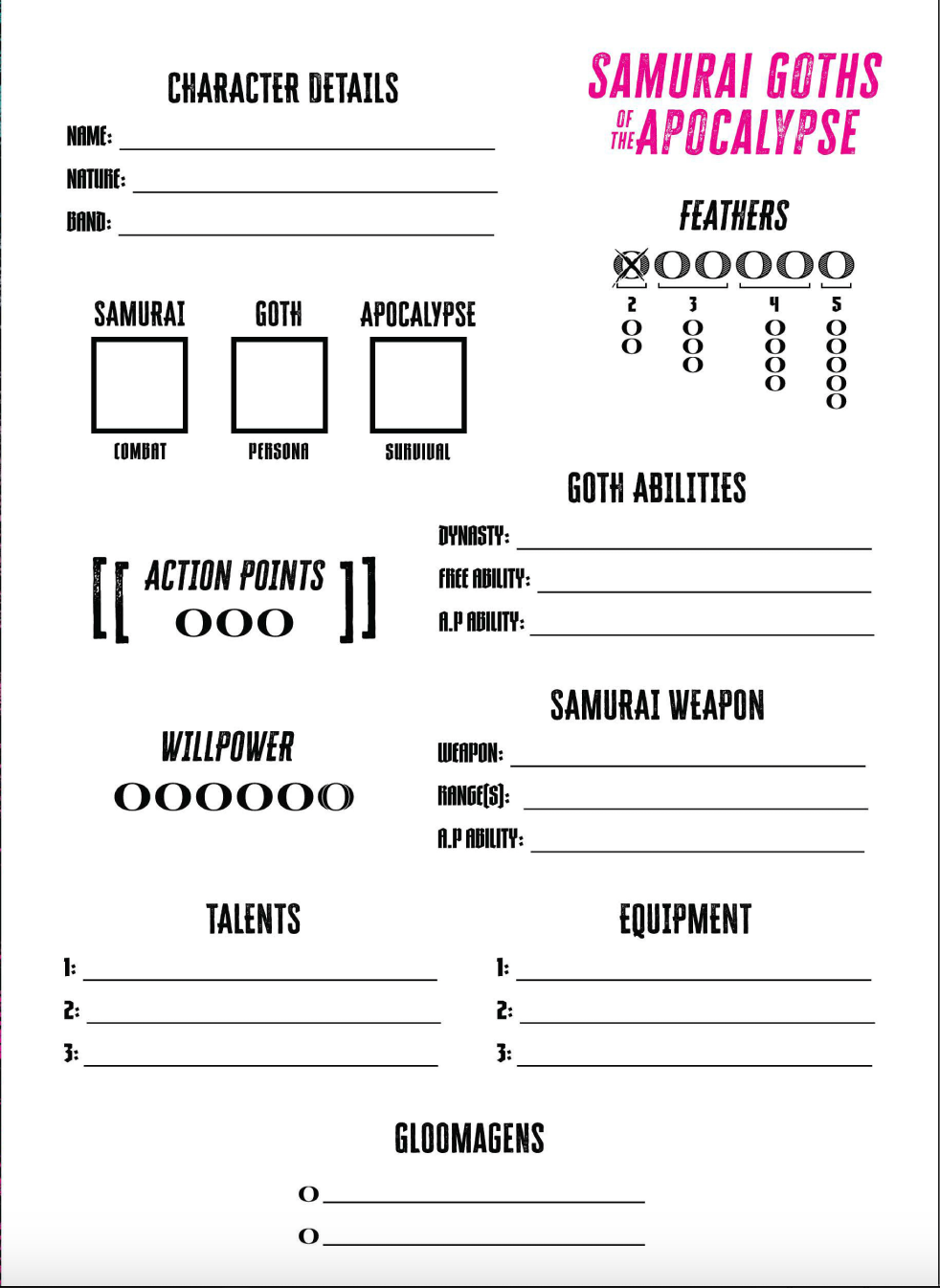 Samurai Goths of the Apocalypse a rpg where the unlikely heros fight back the evil known as the gloom.