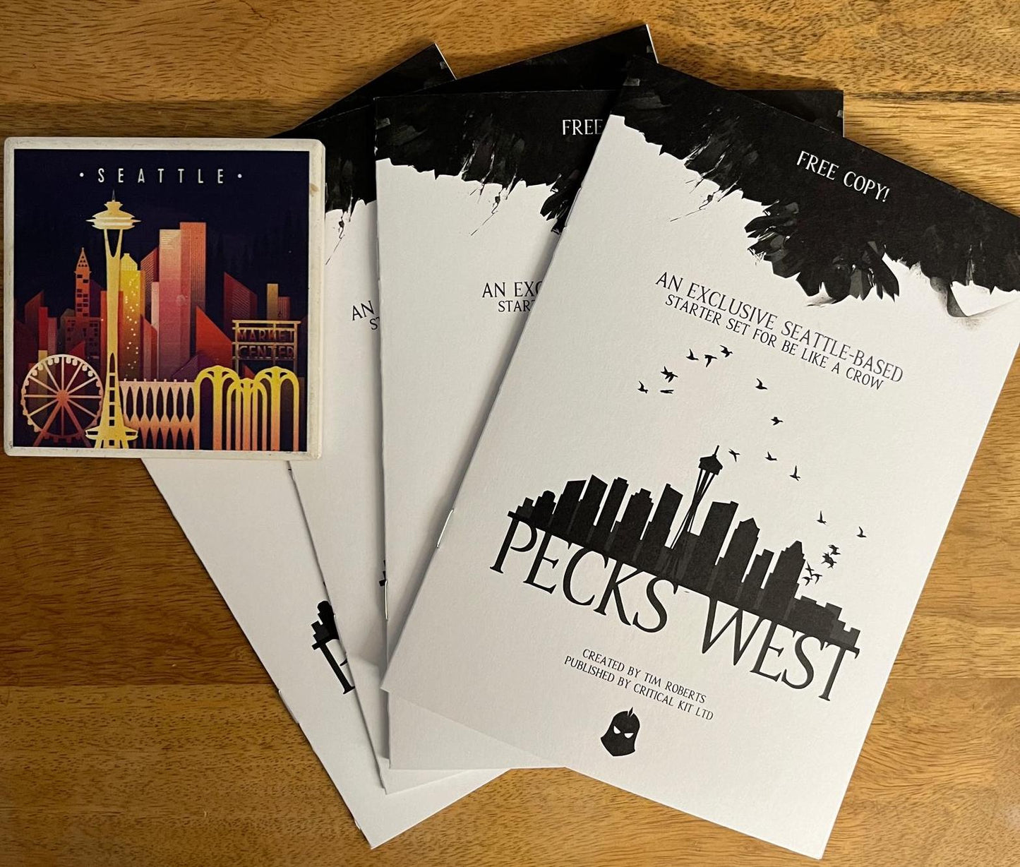 Pecks West an exclusive seattle-based starter for be like a crow, solo rpg, solo journalling role playing game