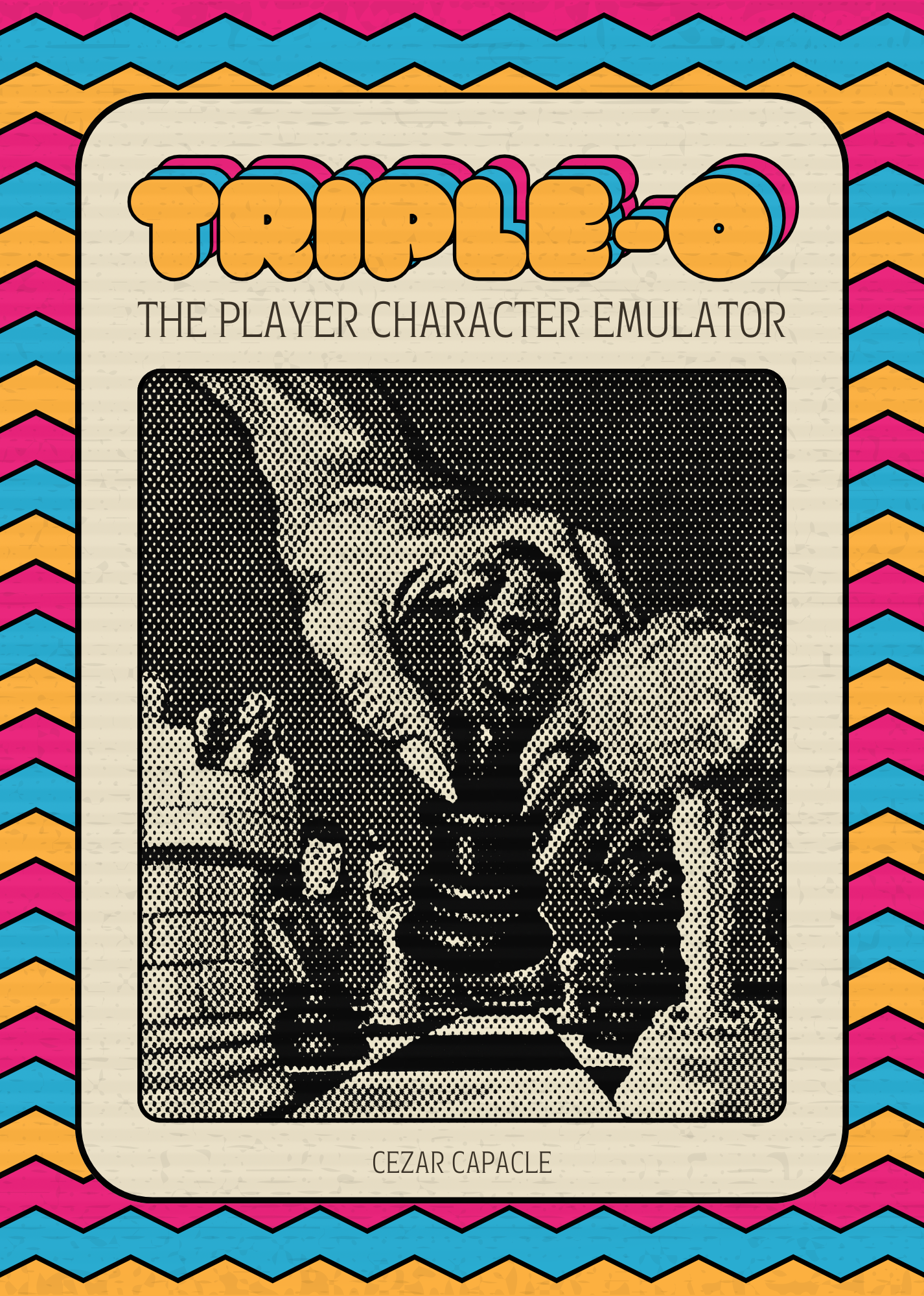 Cover of 'Triple-O: The Player Character Emulator' with a retro design and black and white illustration.