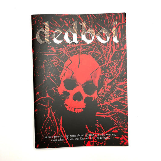 Cover of Dedboi a solo  investigation rpg with white text on a black and red design with a skull.