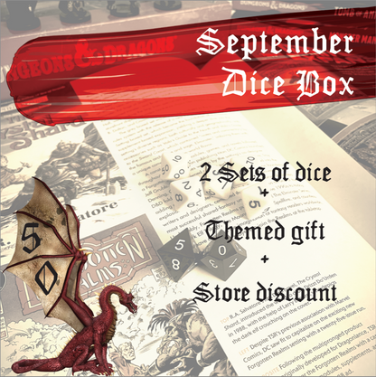 US monthly subscription, monthly dice box, rpg dice, dnd box