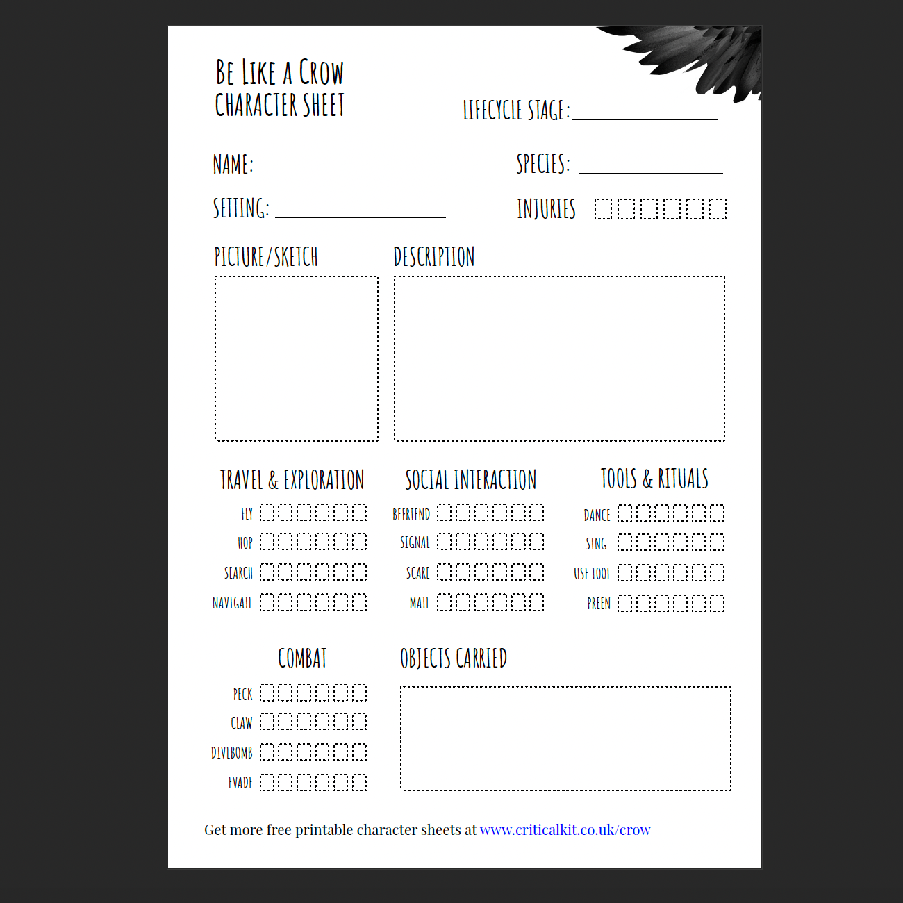 Be Like a Crow - Character Sheet (FREE)
